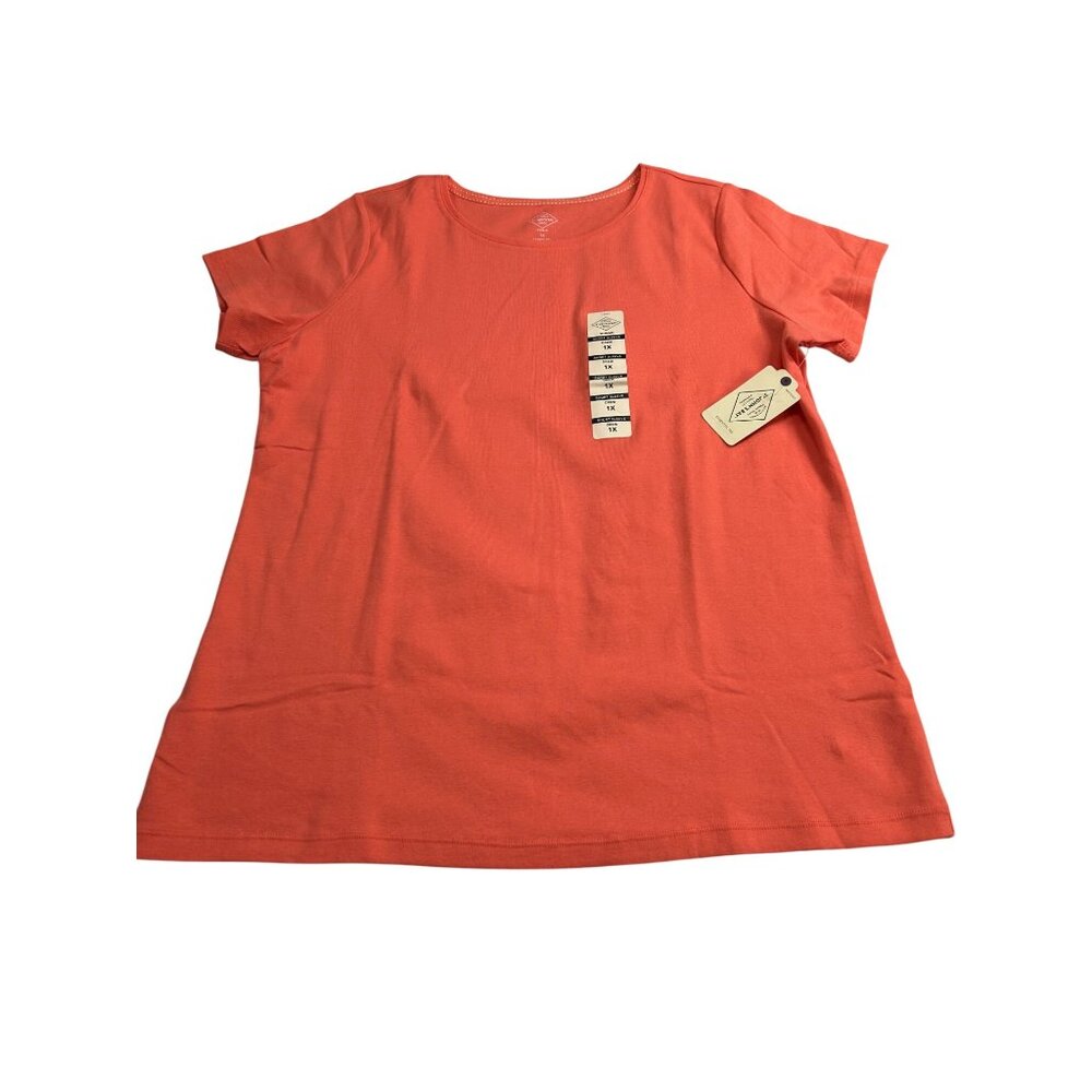 St. Johns Bay Womens Living Coral Crew Neck Short Sleeve Essential Tee 1X